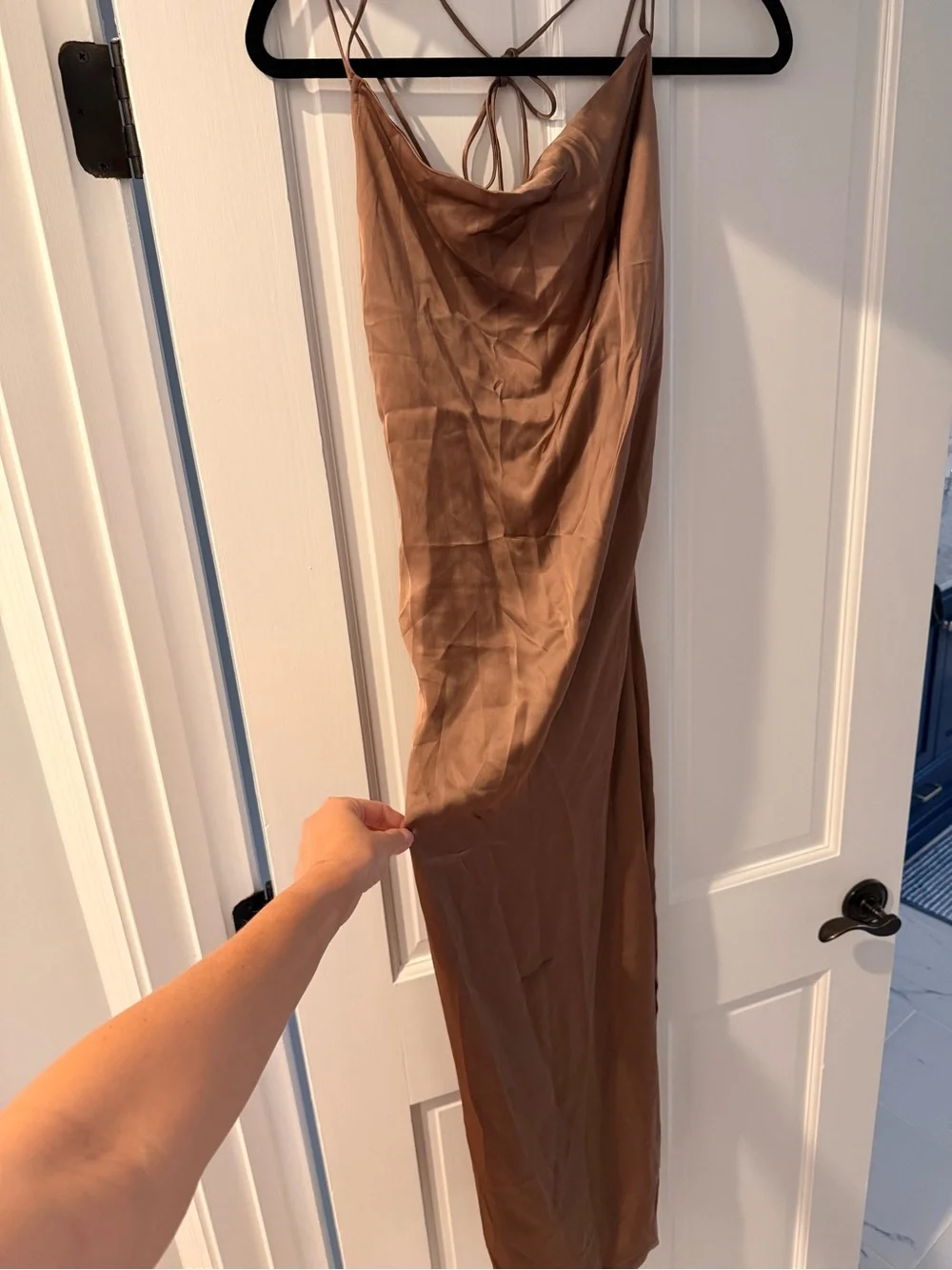 Reiss Taupe Satin Cowl-Neck Maxi Slip Dress - Picture 4 of 4